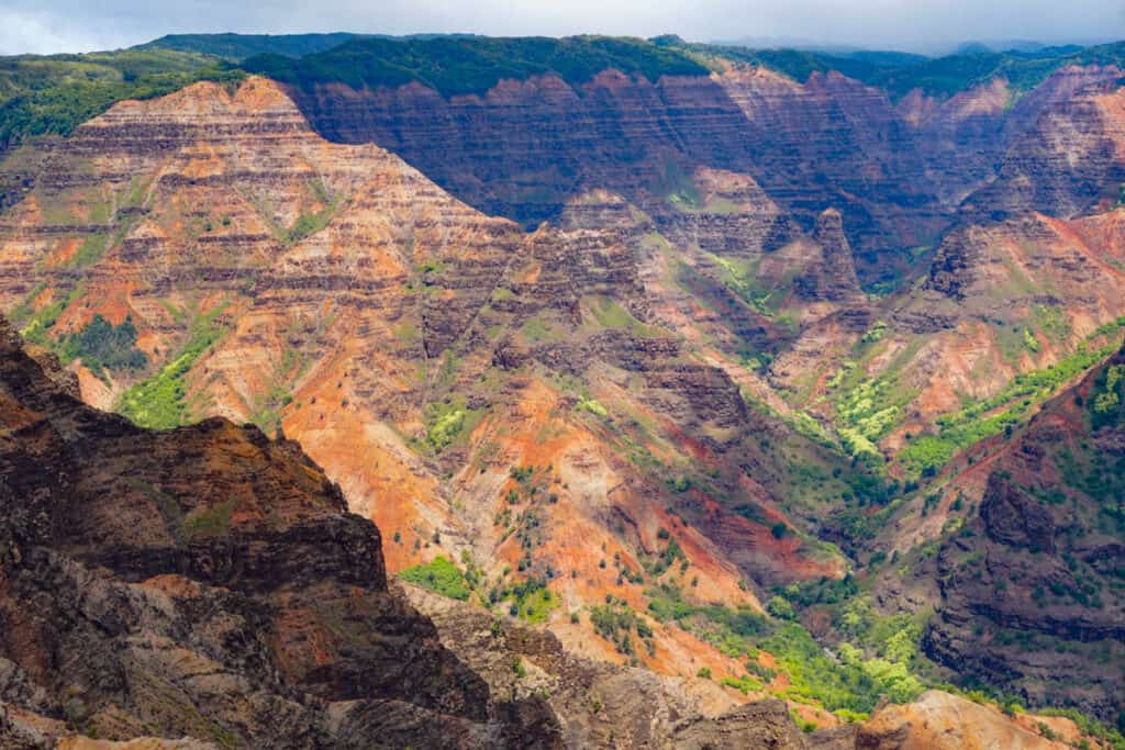 The colors of Waimea Canyon, seen from the Waimea Canyon Lookout in Kauai, Hawaii
