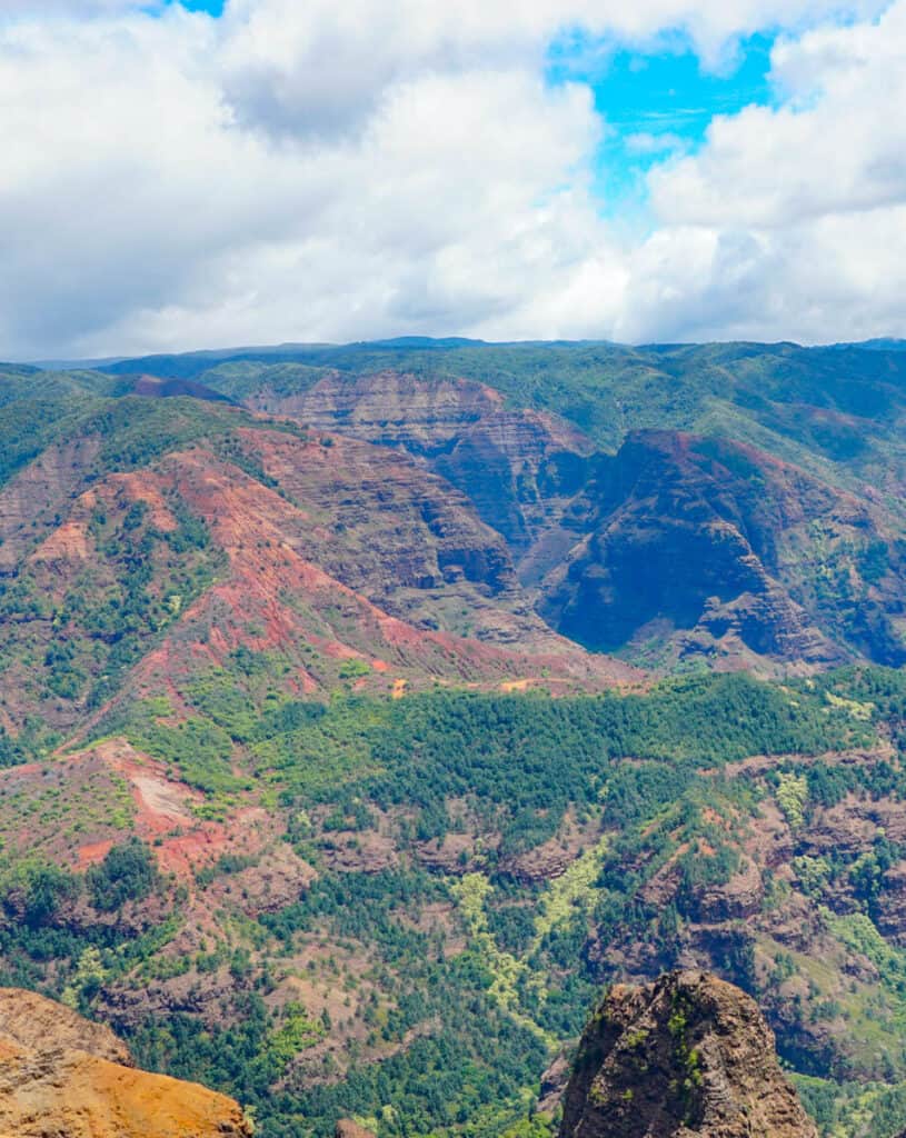 The colors of Waimea Canyon in Kauai, Hawaii, on a summer day