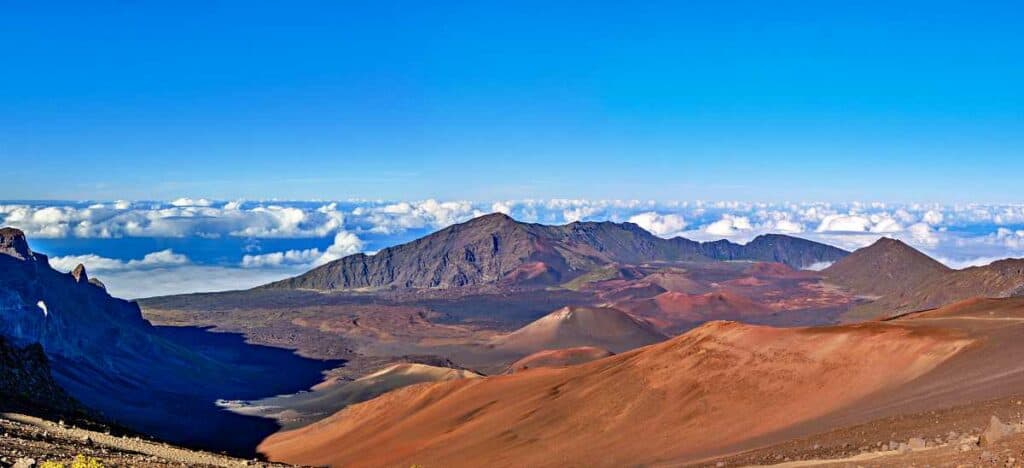 Panoramic view of the Haleakala Crater from the Sliding Sands Trail, one of the best Haleakala hikes in the Summit District, Maui