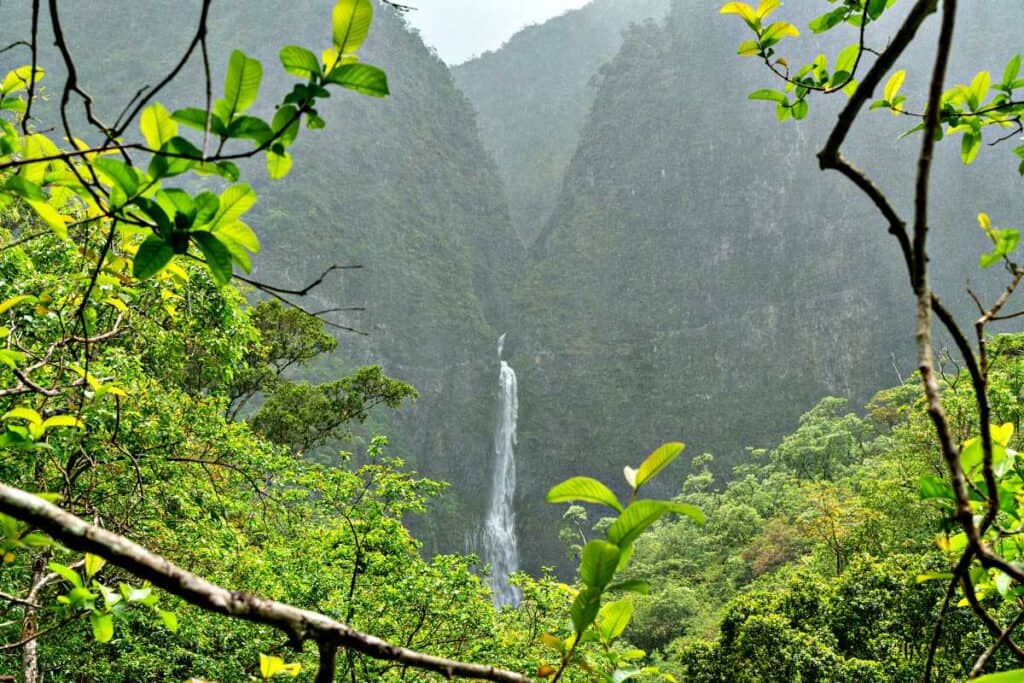 Hanakapiai Falls from the Hanakapiai Falls Trail, one of the best Kauai North Shore hikes from the Haena State Park