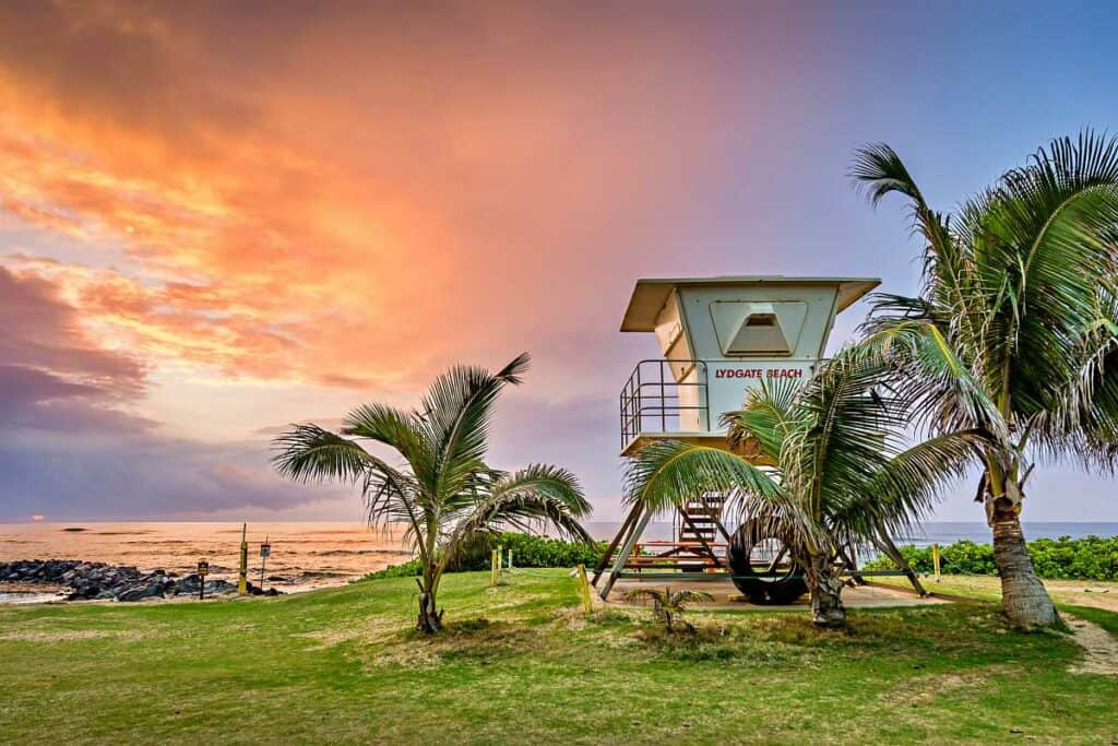 Lifeguard station at Lydgate Beach Park, one of the best family-friendly Kauai snorkeling beaches