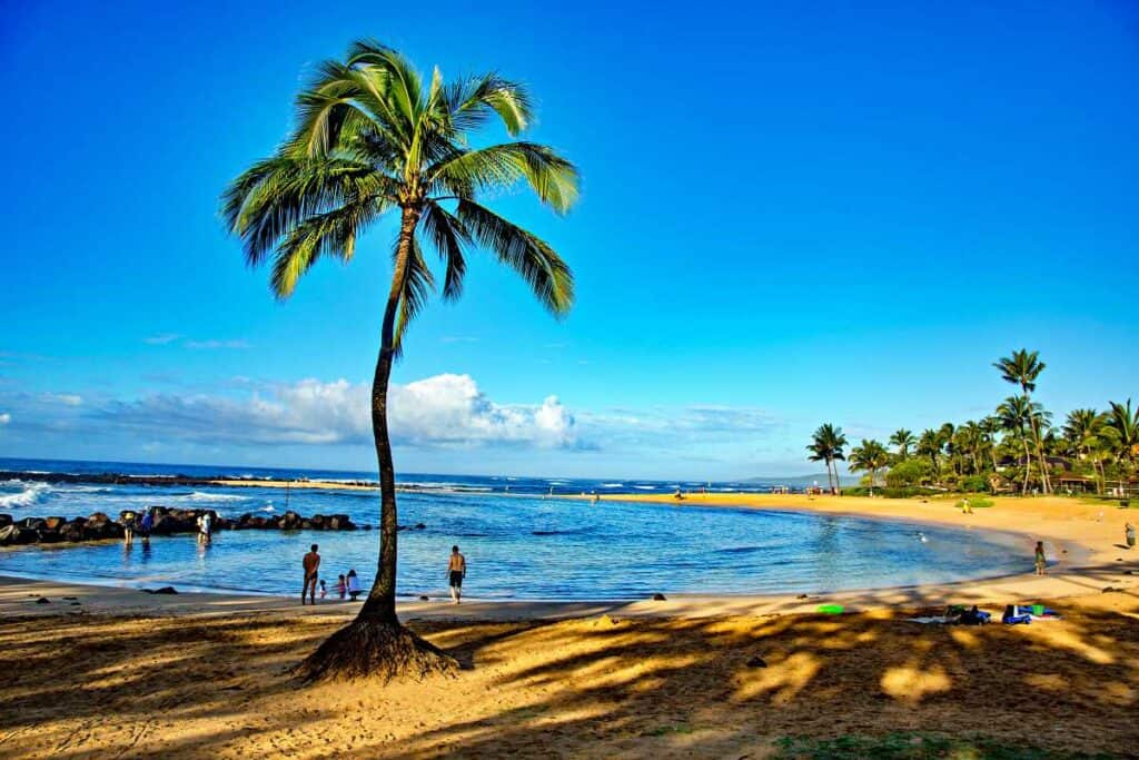 Spectacular Poipu Beach, one of the best Kauai snorkeling beaches for families with kids and beginners