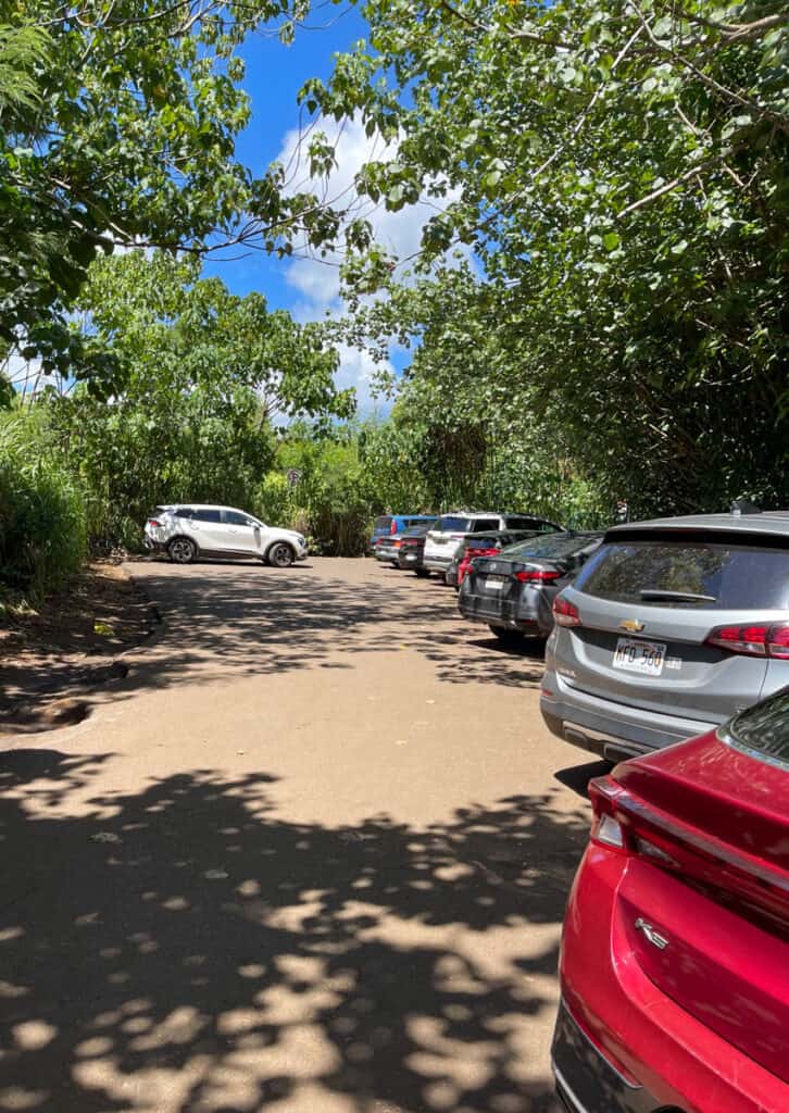 Parking area at Wailua Falls in Kauai, Hawaii