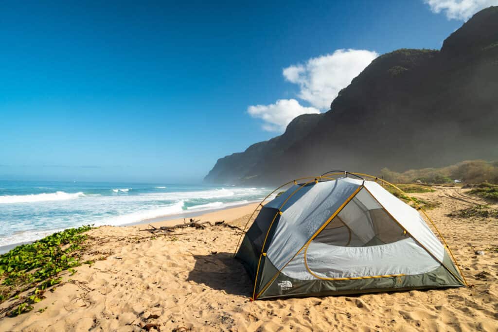 Camping in Polihale State Park in Kauai, Hawaii