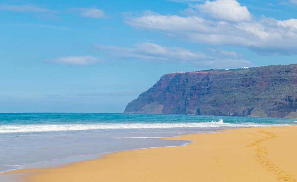 The Na Pali Cliffs seen from Polihale Beach in Kauai, Hawaii