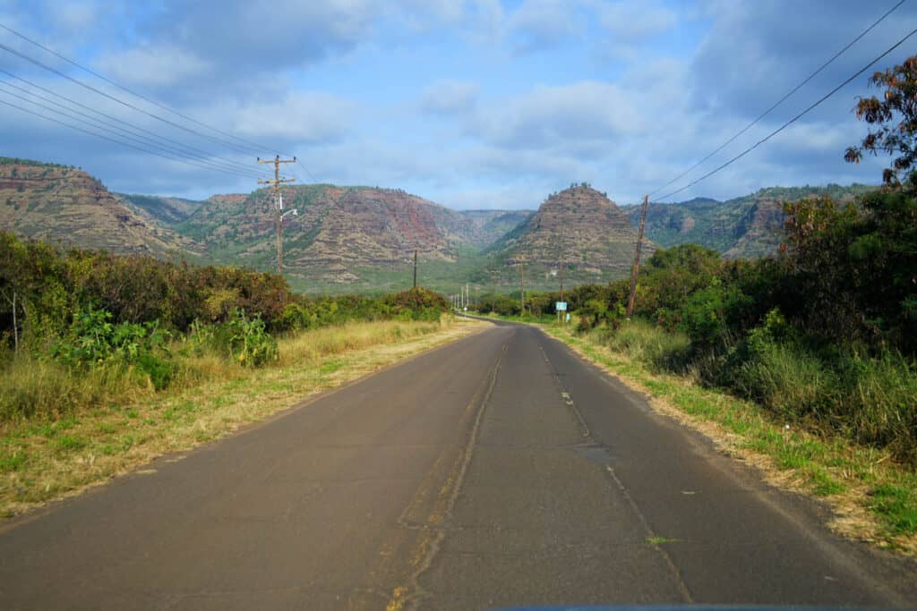 Road to Polihale State Park in Kauai, HI