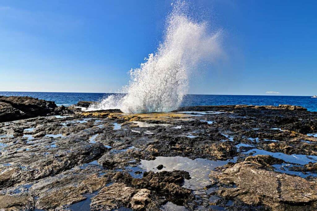 Keahole Point blowhole, one of the best Hawaii blowholes on the Big Island, Hawaii, USA