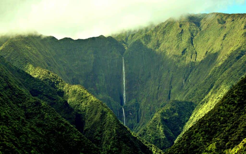 Honokohau Falls, one of the tallest waterfalls on Maui, featured in Jurassic Park