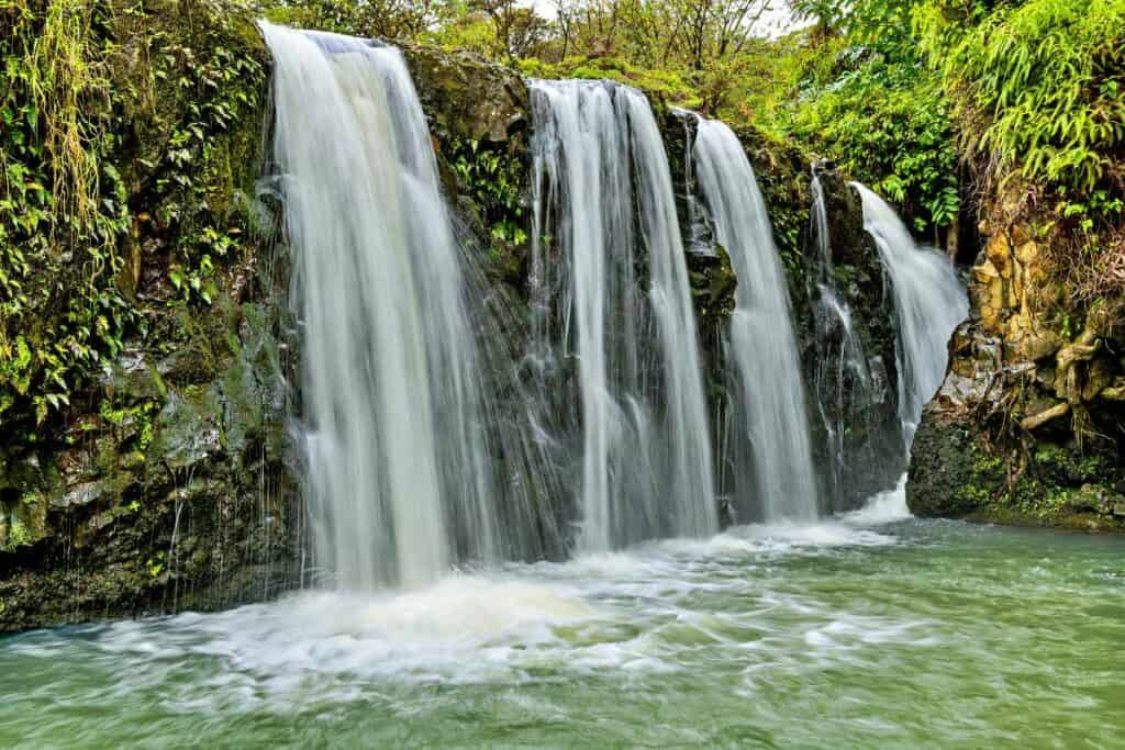 Lower Pua'a Ka'a Falls, one of the prettier Maui waterfalls in the Pua'a Ka'a Wayside State Park