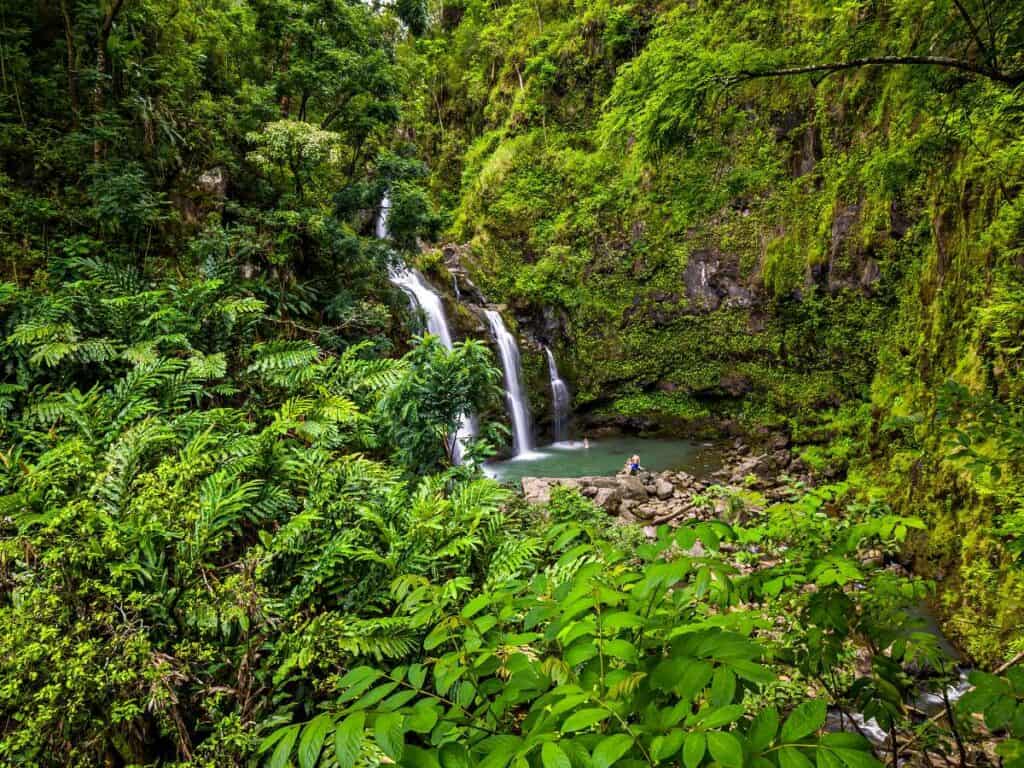 Three Bears Falls or Upper Waikani Falls, one of the few Maui waterfalls that doesn't need hiking