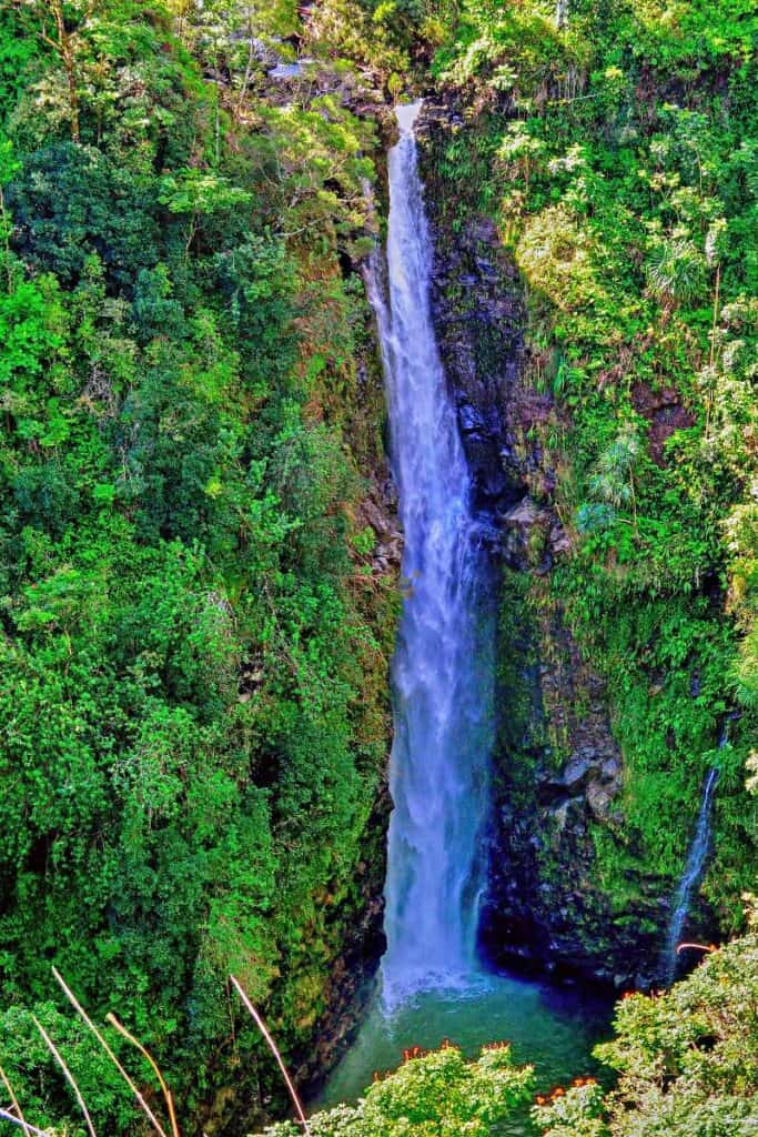 Wailua Falls, one of the must-stop-for Maui waterfalls on the road to Hana