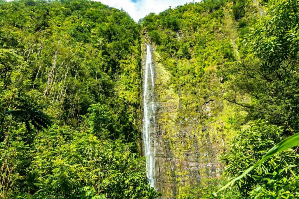 Stunning Waimoku Falls, one of the best Maui waterfalls, at the end of the Pipiwai Trail