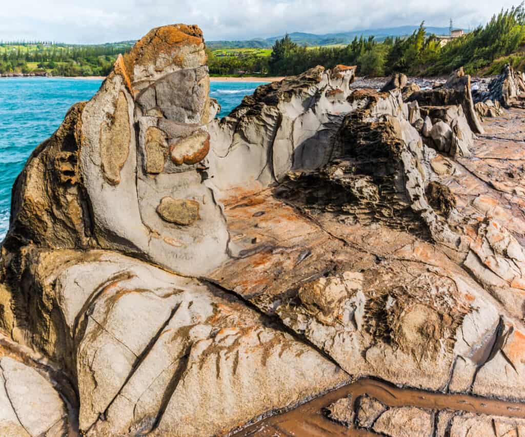 The Dragon's Teeth rock formation at Makaluapuna Point in Kapalua, Maui