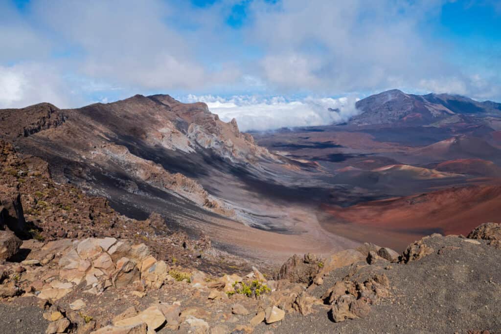The Martian landscape of the Haleakala crater in the Summit District of Haleakala National Park in Maui