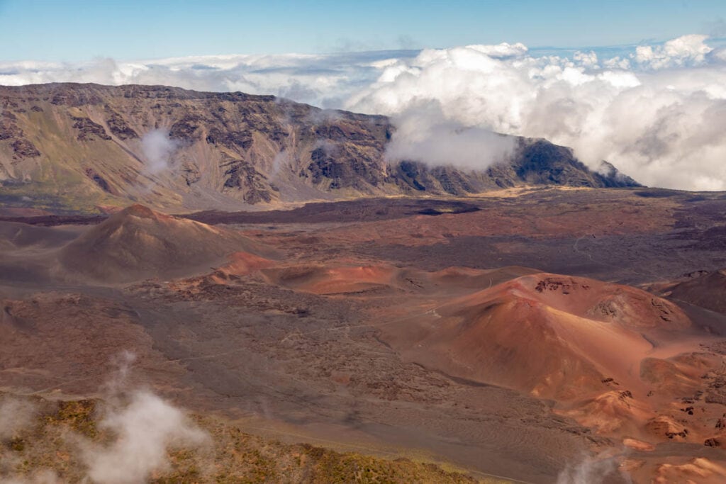 The Haleakala Crater from a helicopter tour over Maui