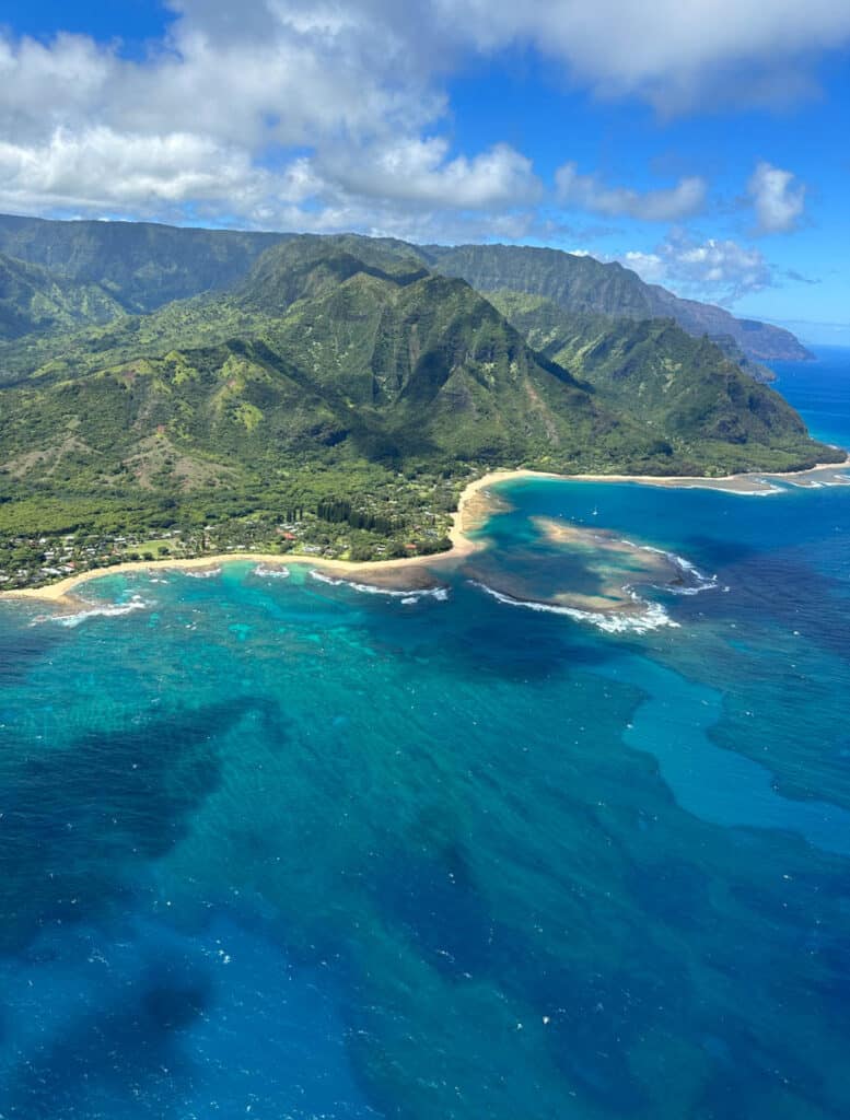 View over Kauai from helicopter