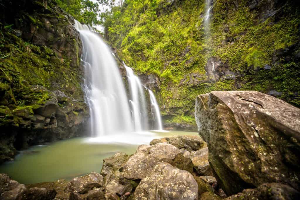 Waikani Falls on the Road to Hana in Maui, Hawaii