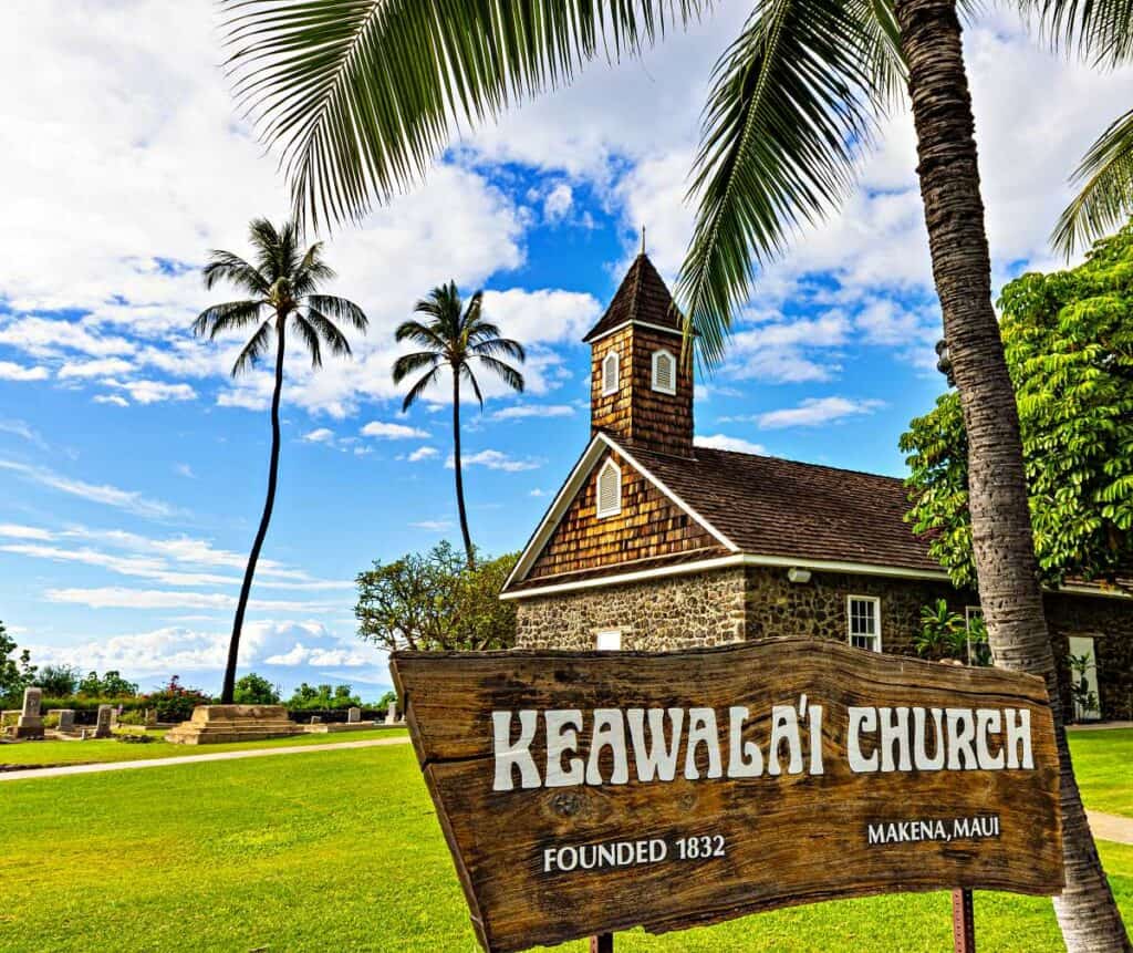 The historic Keawala'i Cogregational Church near Maluaka Beach, Makena, Maui, Hawaii, USA