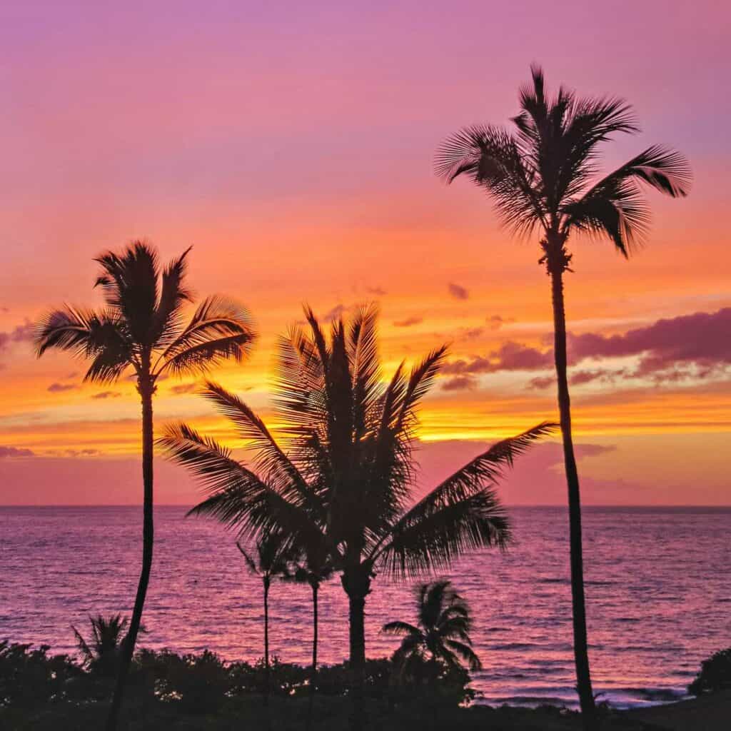Spectacular colorful sunset at Maluaka Beach, Maui, HI