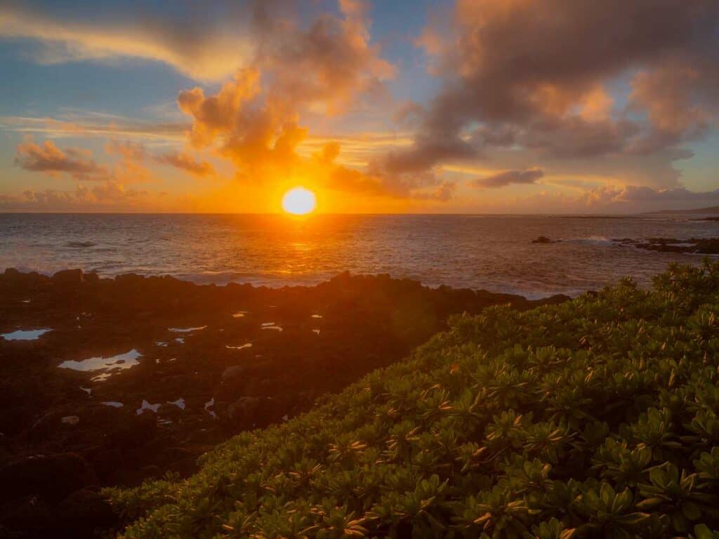 Beautiful sunset on Poipu Beach, Kauai, Hawaii