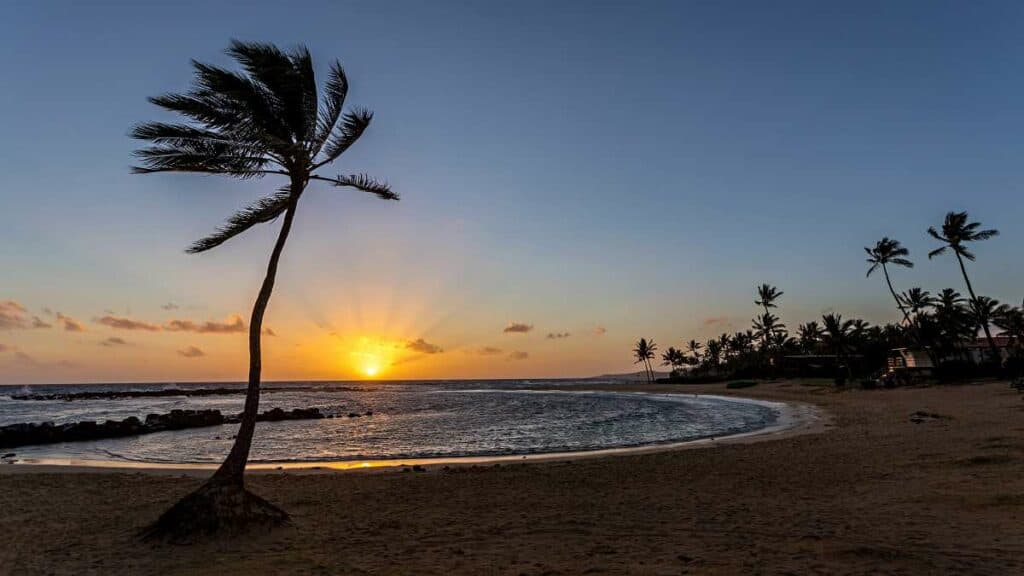 Spectacular sunset from Poipu Beach, Kauai, Hawaii