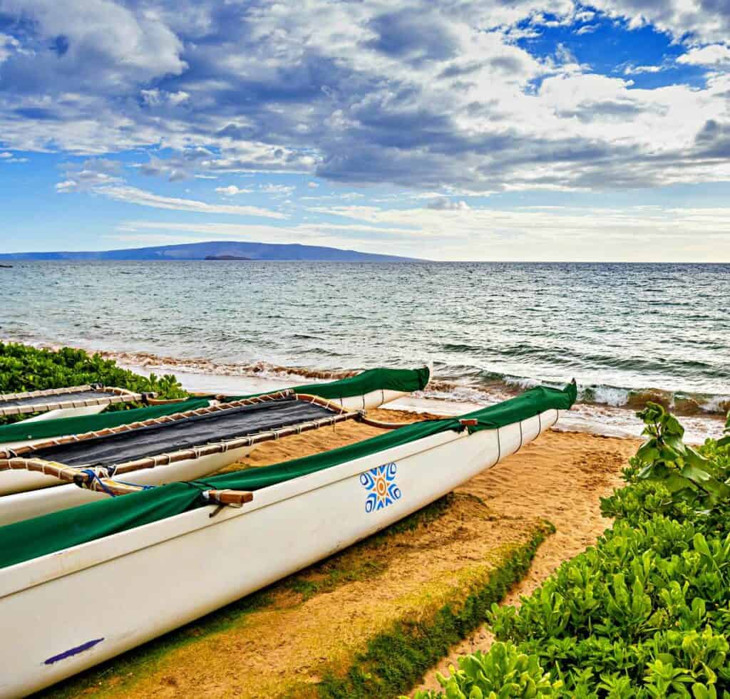 Outrigger canoes on Wailea Beach, Maui, HI