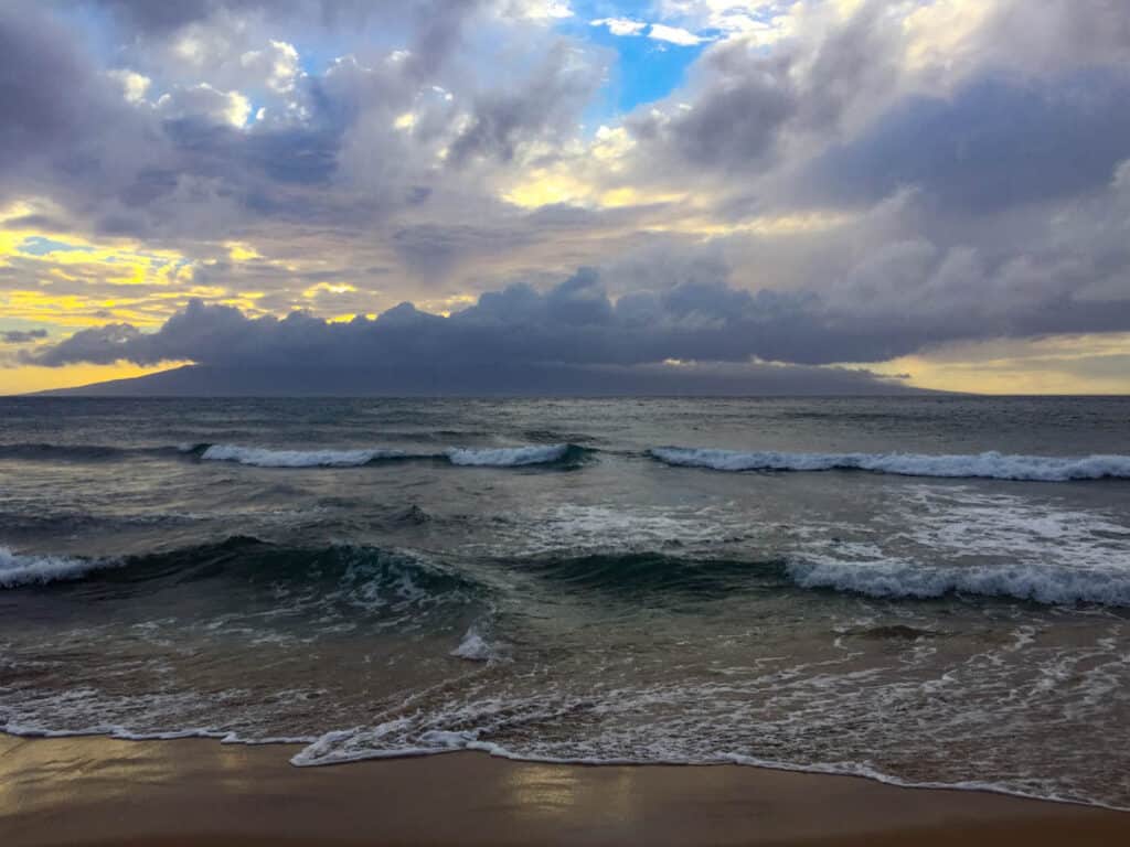 Kaanapali Beach in Maui on a winter evening