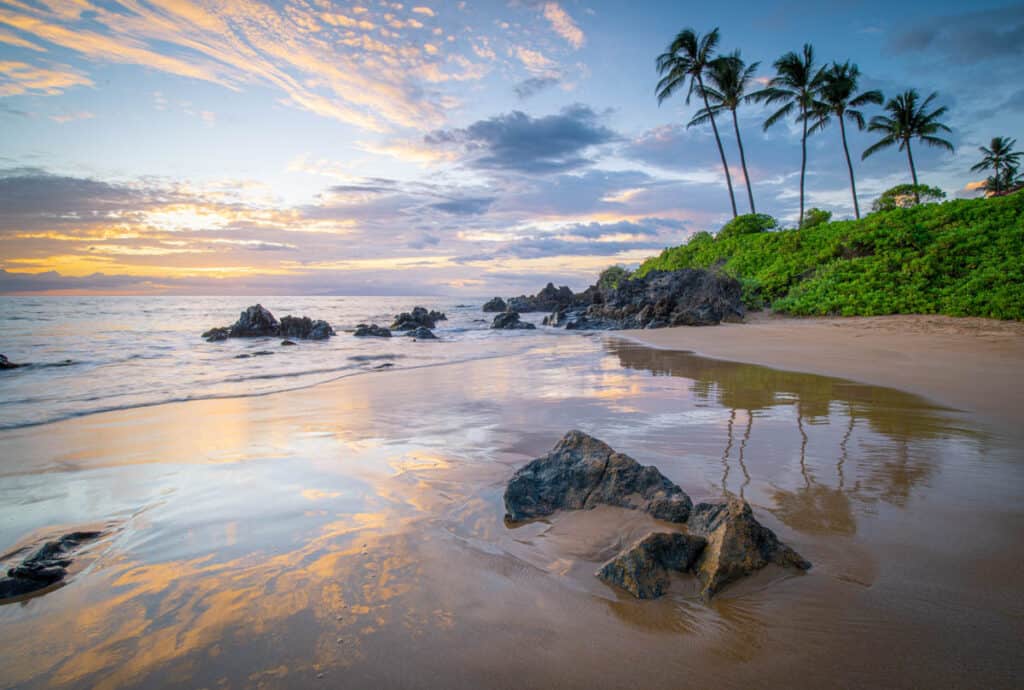 A sunset on a Maui Beach in Hawaii