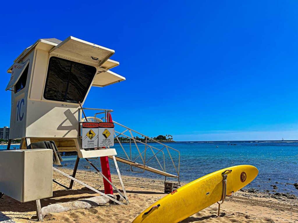 Lifeguard tower at Ala Moana Beach Park, Oahu, HI