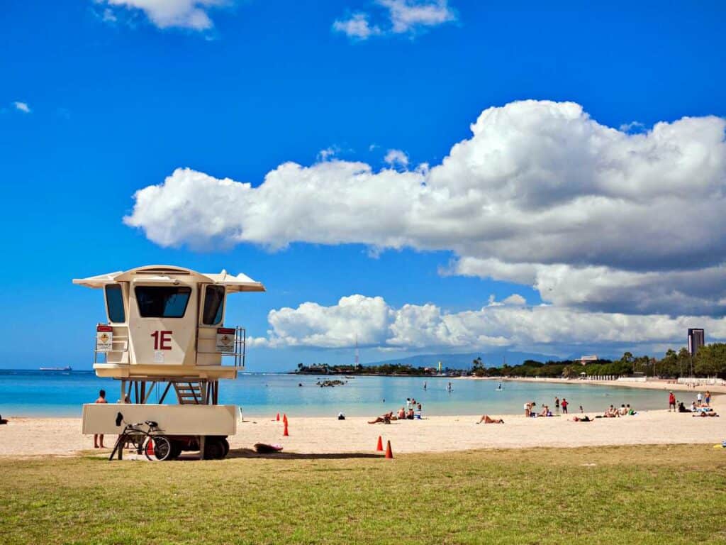 Ala Moana Beach Park has lifeguards, when in doubt check with them  before entering the water
