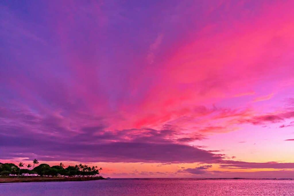 Colorful sunset skies at Ala Moana Beach Park, Oahu