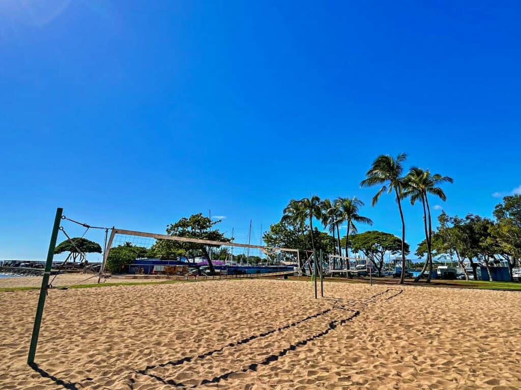 Beach volleyball court at Ala Moana Beach Park, Hawaii