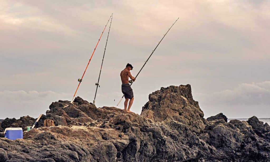 Fisherman getting ready at Makena Beach, Maui, HI