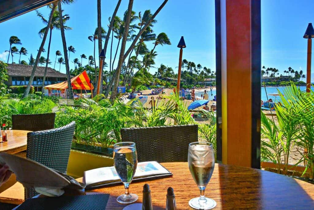 Fine dining with panoramic ocean views at Napili Bay Beach, Maui, HI