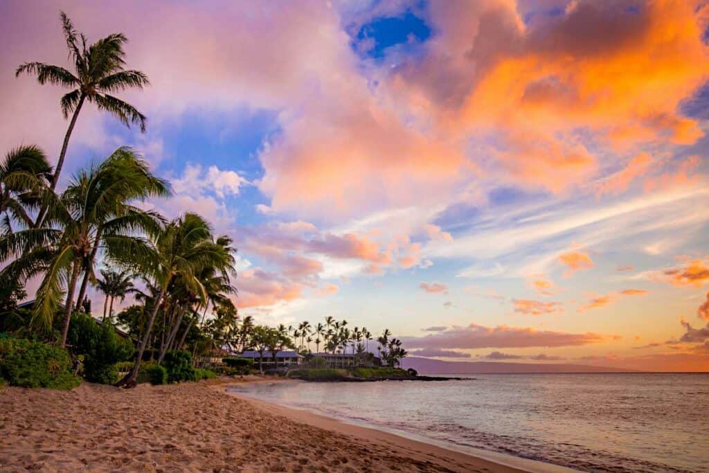 Sunset colors at Napili Bay Beach, Maui, HI