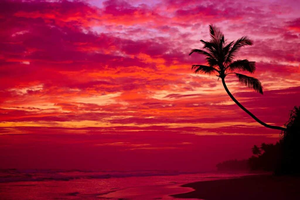 Stunning sunset colors at Sunset Beach, Oahu, Hawaii