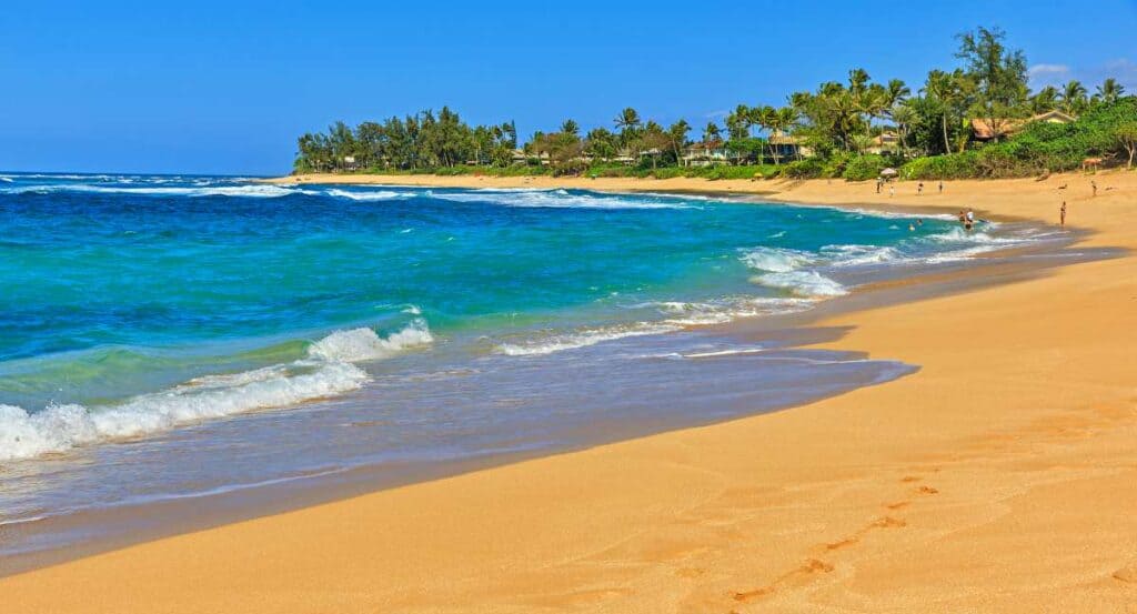 Beautiful, golden sands, long and wide, at Sunset Beach, Oahu, Hawaii