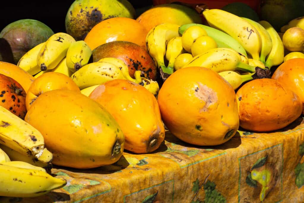 Fresh fruit at the Hanalei Farmers Market on the north shore of Kauai, Hawaii