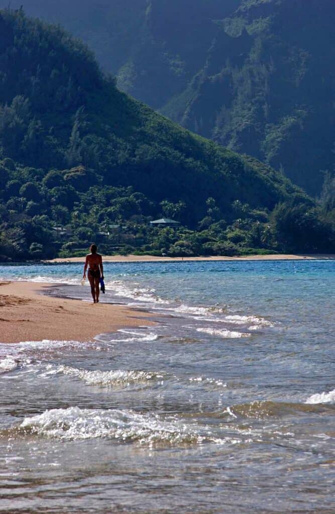 Leisurely stroll along Haena Beach Park, Kauai, HI