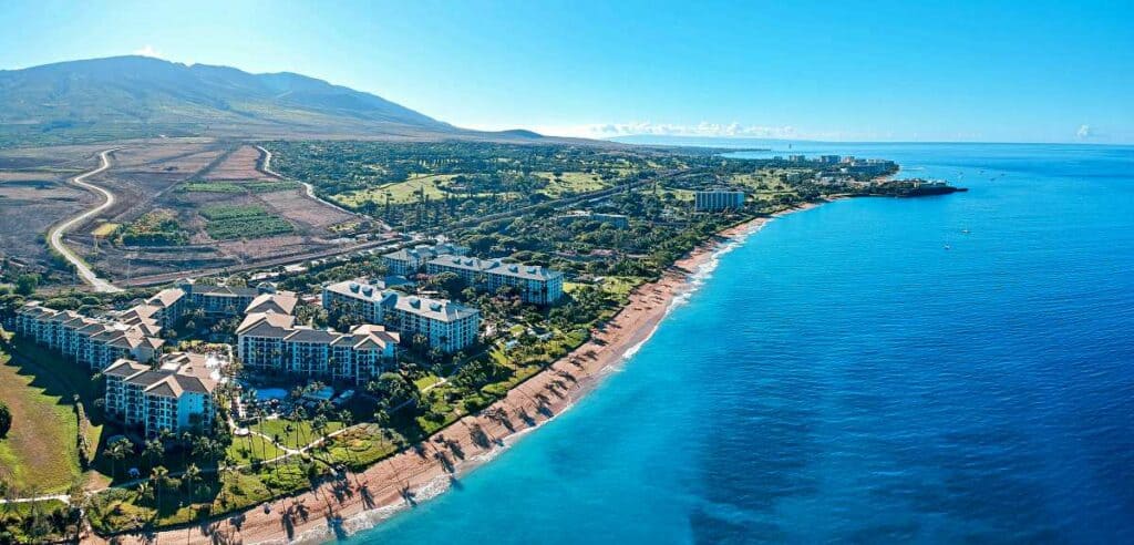 North side of Ka'anapali Beach, Maui, Hawaii, with new resorts