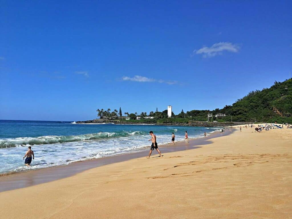Laniakea beach, beautiful North Shore of Oahu beach, famous for green sea turtle viewing