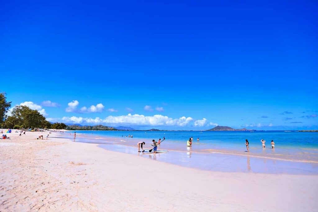Beautiful Lanikai Beach, with white sands and clear blue waters