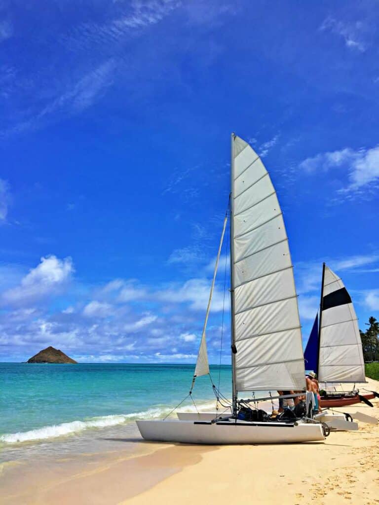 Sail boats at Lanikai Beach, Oahu, Hawaii