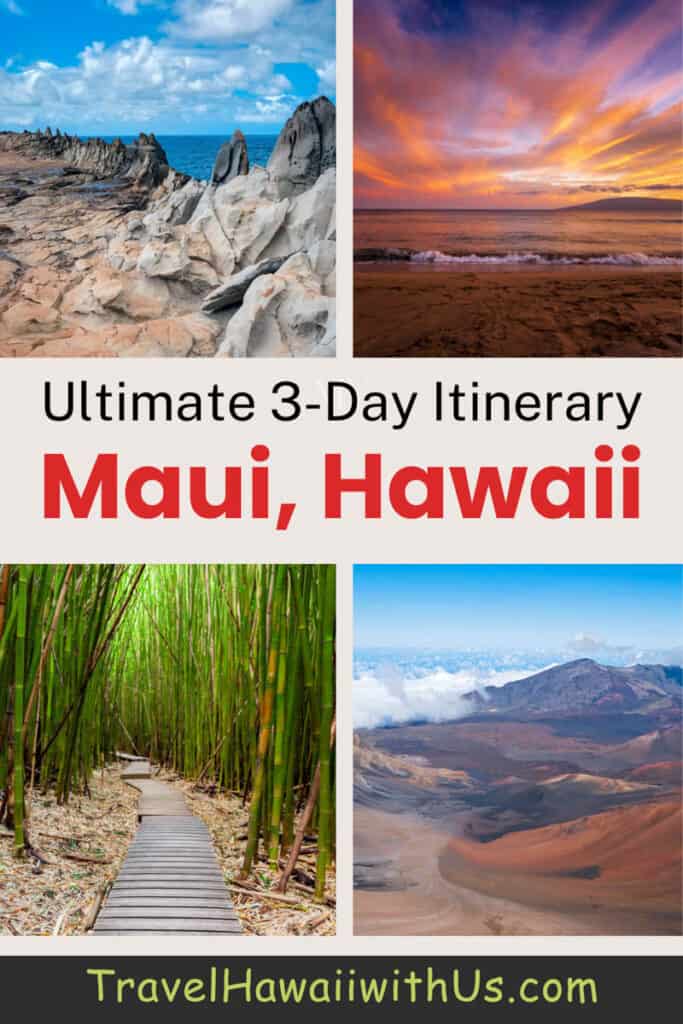 Discover the ultimate 3 days in Maui itinerary for your first visit to this gorgeous Hawaiian island! Relax at the best gold sand beaches, drive the Road to Hana to chase waterfalls, and experience sunrise at the summit of Haleakala. Day by day itinerary of things to do, plus, where to stay and eat!