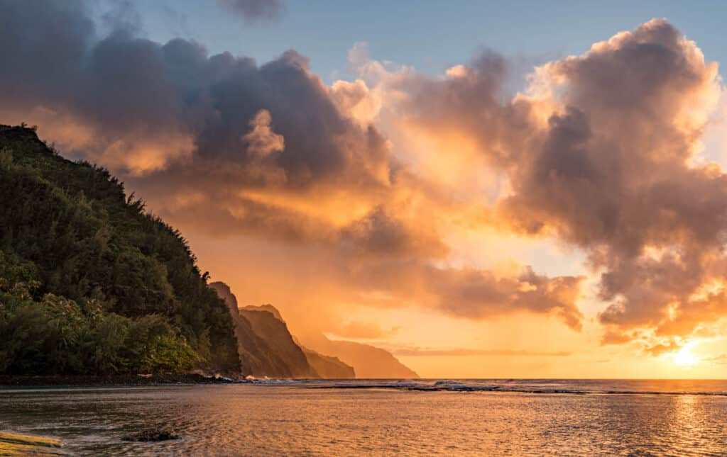 Kee Beach is one of the best places from which to enjoy sunset in Kauai, Hawaii