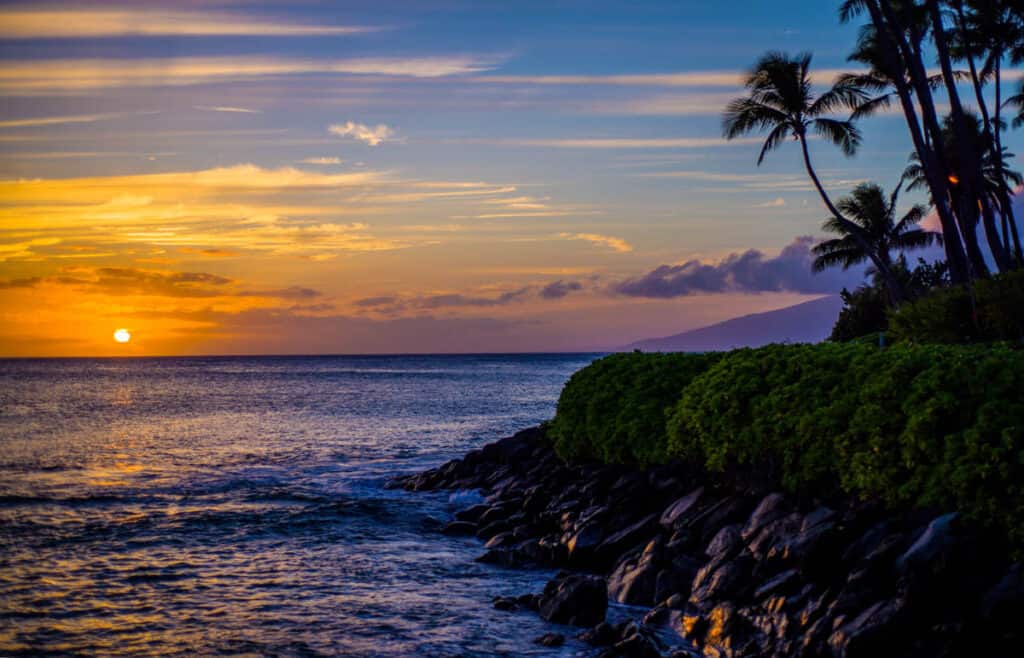Maui ocean sunset in Hawaii