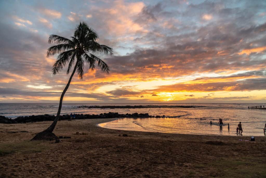 Sunset at Poipu Beach in Kauai, Hawaii