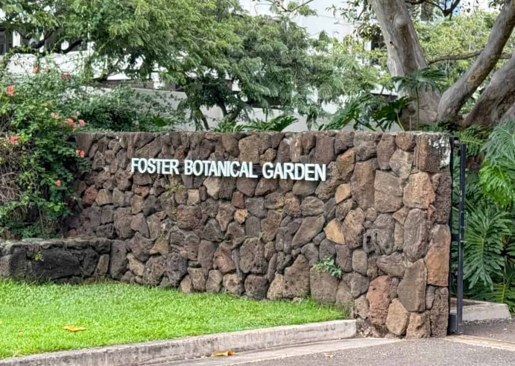 Sign at entrance to the Foster Botanical Garden, Honolulu, Oahu