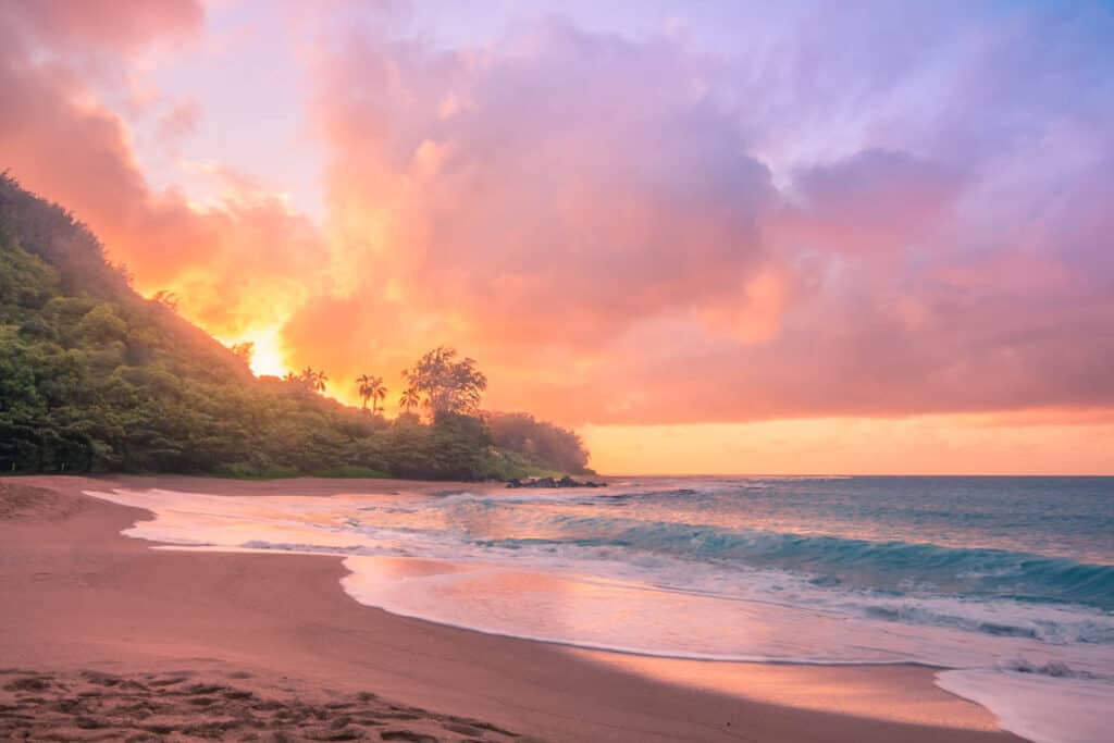 Beach sunset in Kauai, Hawaii