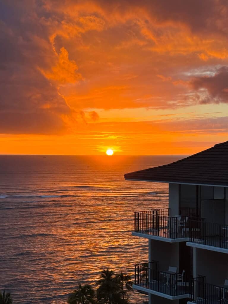 Waikiki sunset from Halekulani balcony in Oahu